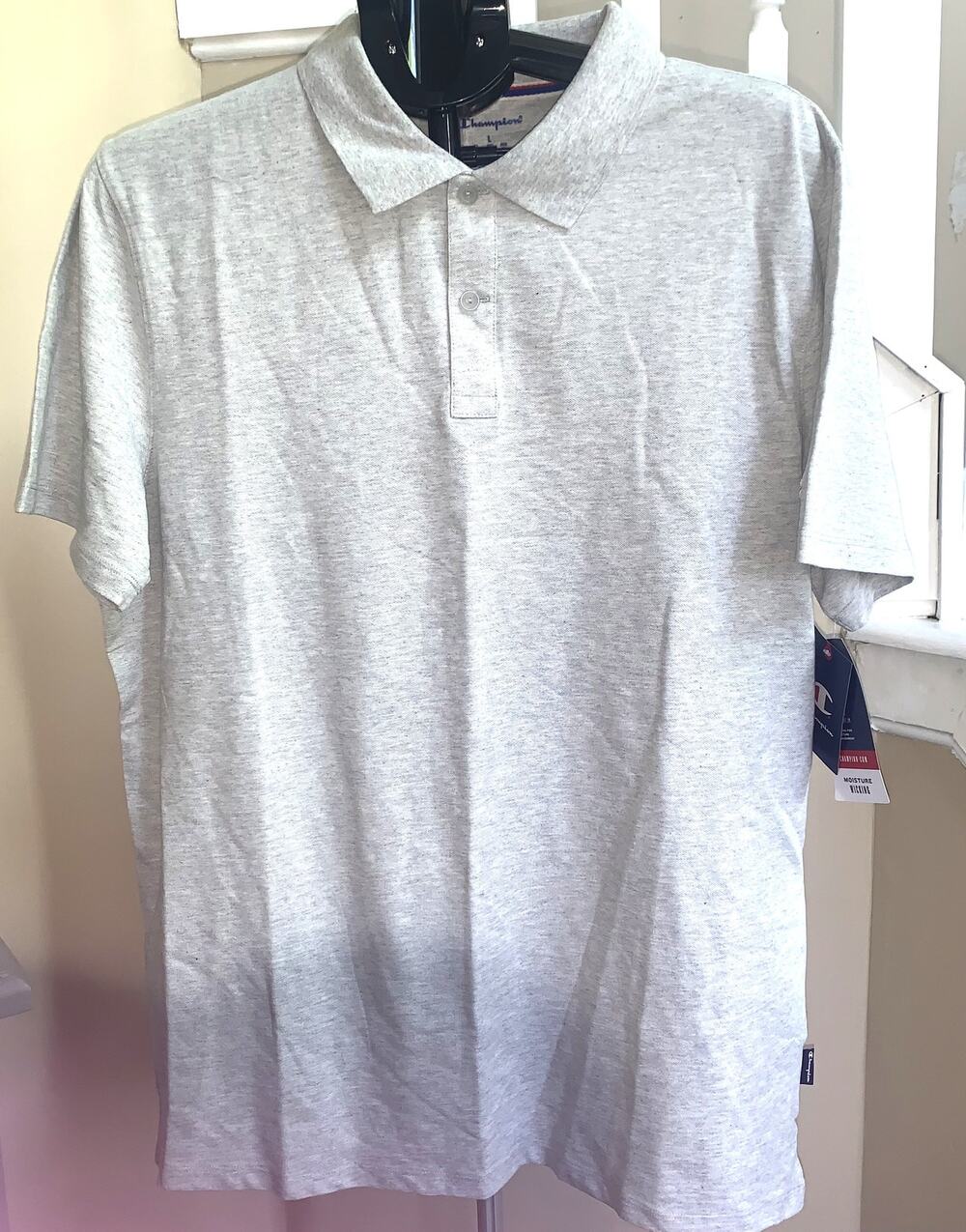 Champion Polo Shirt Short Sleeve Men's Gray Oxford Large